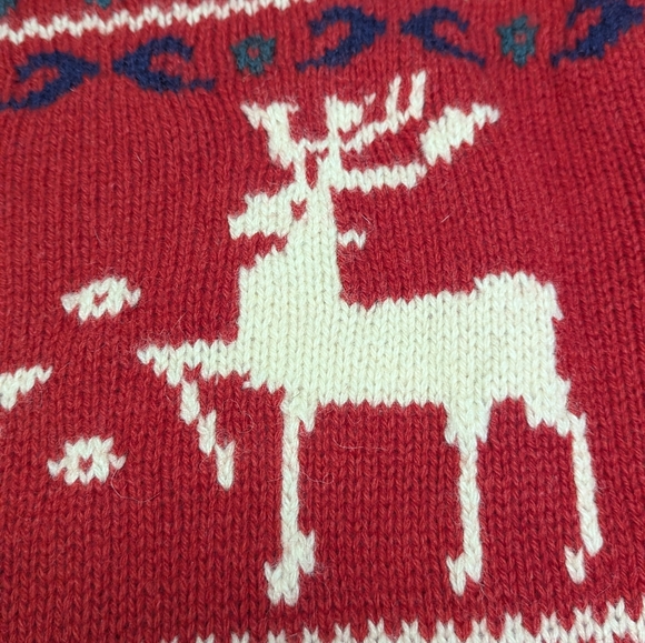 Vintage Eddie Bauer Red Wool Reindeer Deer Elk Knitted Crewneck Sweater Size M - Picture 3 of 7